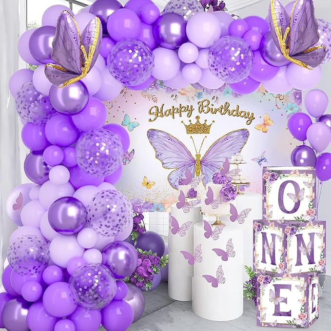 Butterfly First Birthday Decorations for Girl Purple Butterfly
