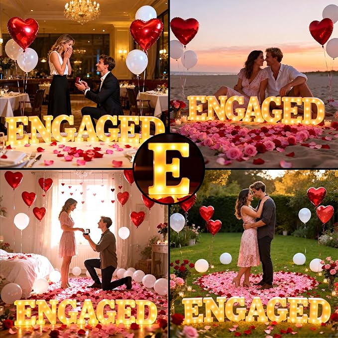 Engagement Party Decorations Engaged LED Light Up Letters With Rose