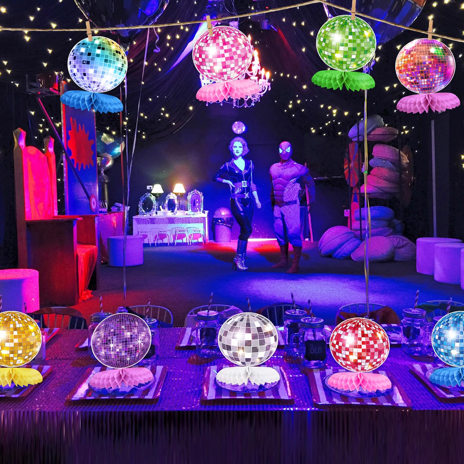 9PCS Disco Honeycomb Centerpieces Disco Ball Party Decorations