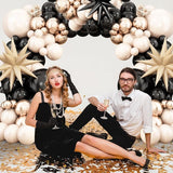 Sand White Black Gold Balloon Arch Kit,Balloon Garland with Star Foil