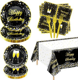 81 Pieces Black and Gold Party Supplies Gold and Black Plates Black