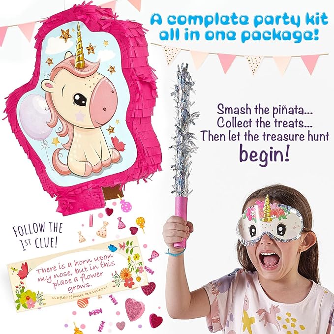 Unicorn Pinata Treasure Hunt Party Game Birthday Party Complete Set