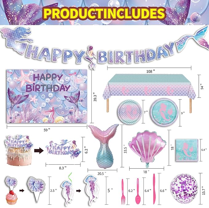 154 Pcs Mermaid Birthday Party Supplies Mermaid Party Decorations