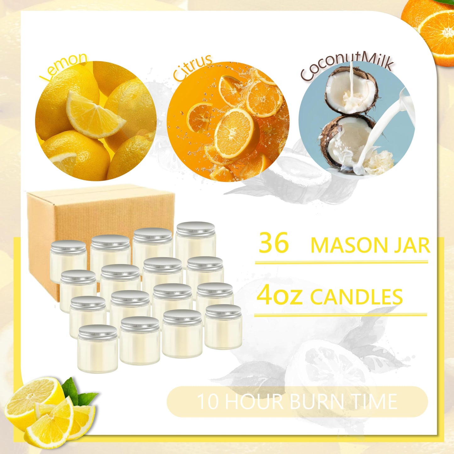 ACITHGL 36 Pcs 4oz Mini Mason Jar Candles Small Scented Candles Bulk