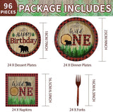 96Pcs Lumberjack Wild One Birthday Decorations Buffalo Plaid