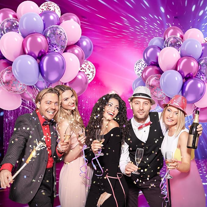 61pcs Pink and Purple Balloons, 12 Inch Purple Pink Confetti