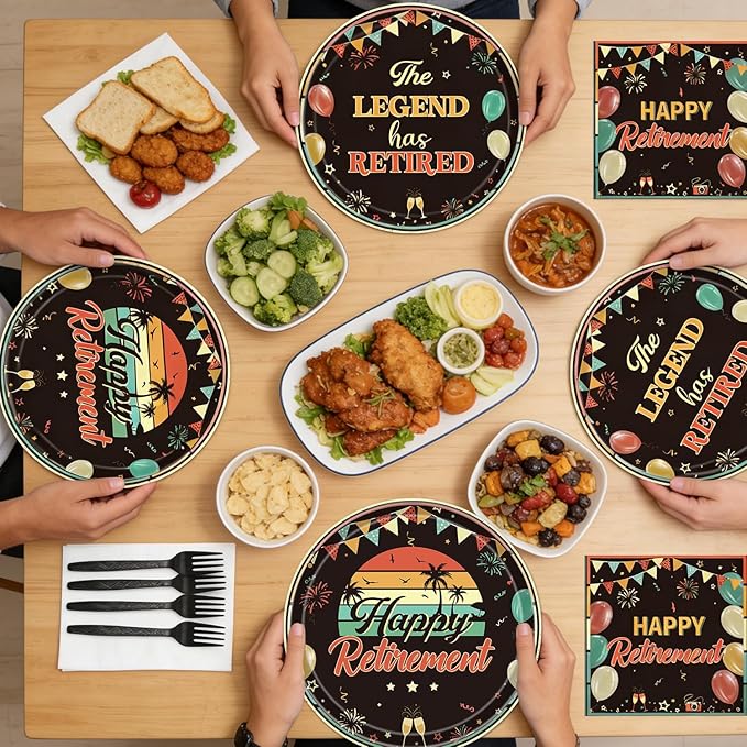 Retirement Decorations for Women Men 96 Pcs Happy Retirement Plates