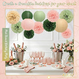 KAXIXI 15 Pcs Pink Sage Green Champagne Party Decorations - Hanging