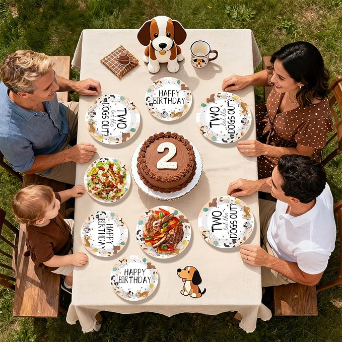 96Pcs Dog Theme 2nd Birthday Party Supplies puppy paw print Plates