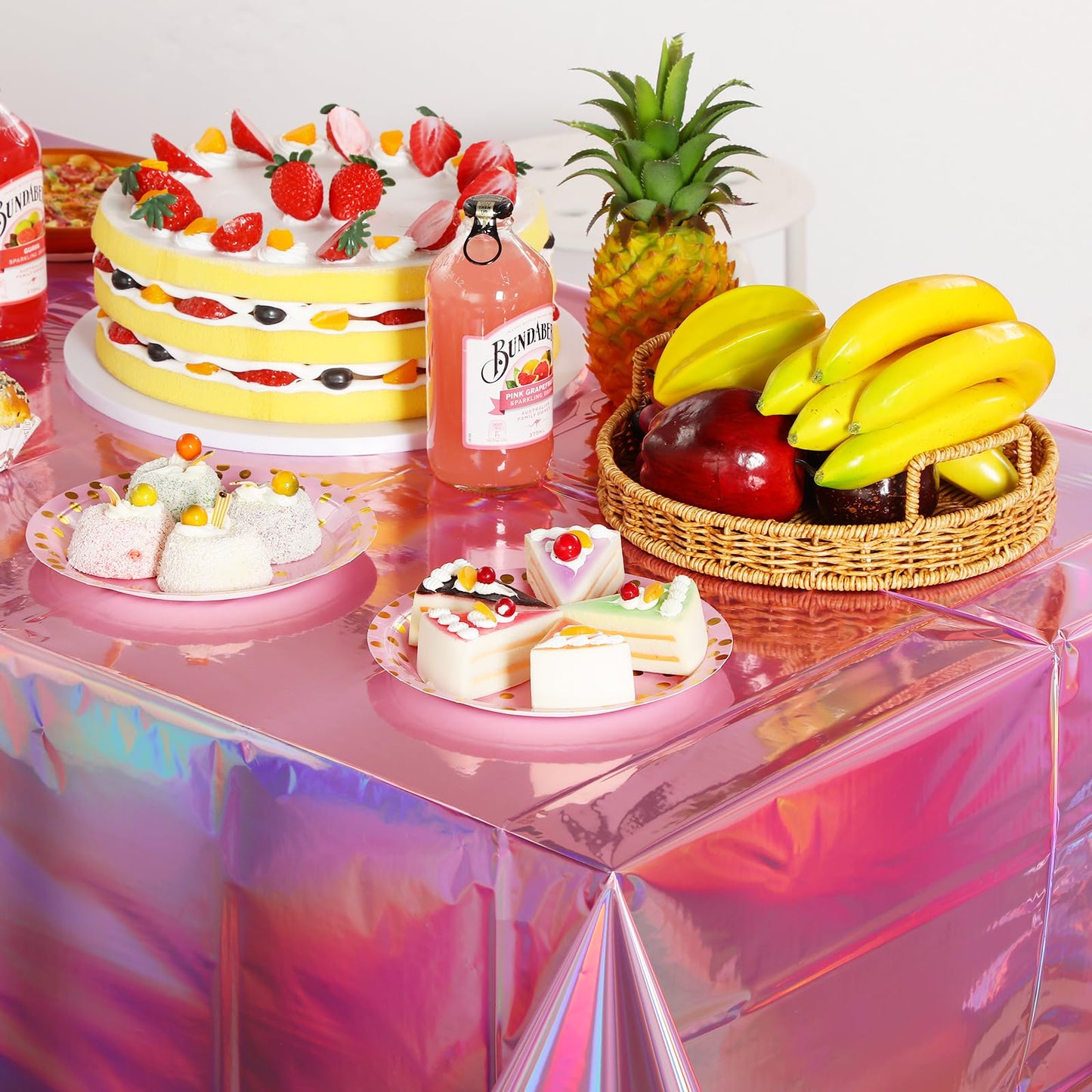 8 Pack Iridescent Pink Plastic Tablecloths, FunnyPars Shiny Disposable