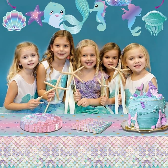 40 Pcs Mermaid Birthday Party Decorations Plates Set for 20 Guests