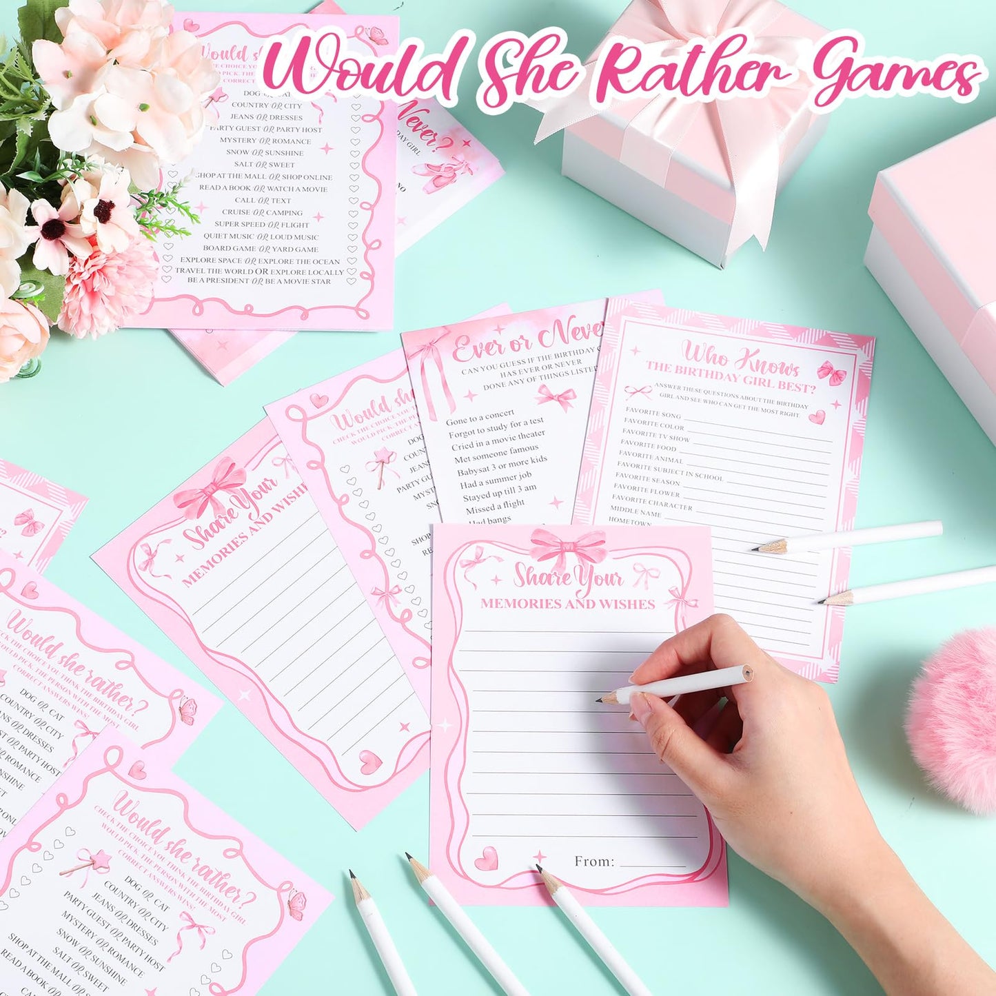 Pasimy 60 Pcs Who Knows the Birthday Girl Best Cards Would She Rather