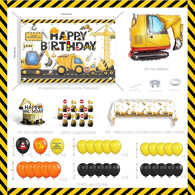 Construction Birthday Party Supplies Excavator Birthday Decorations