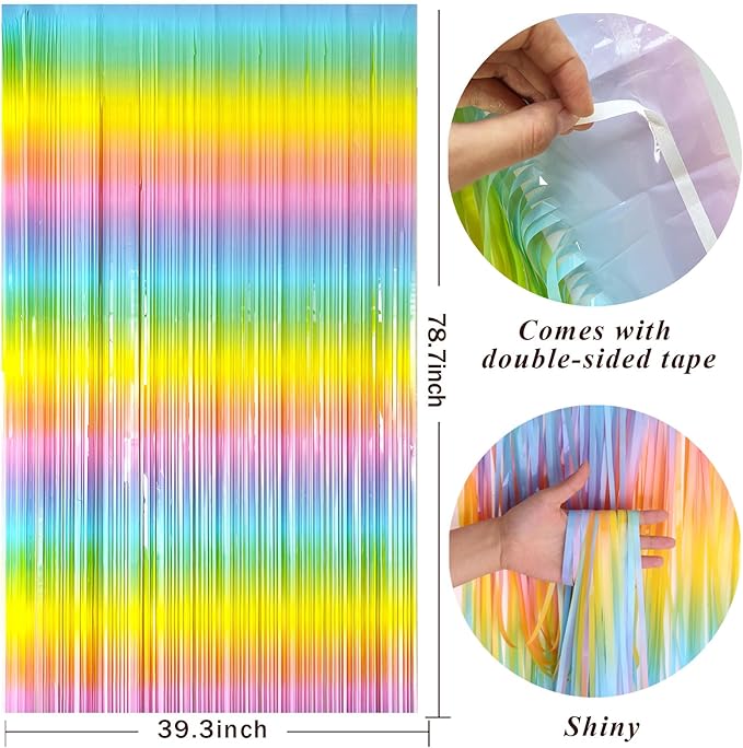 Pastel Rainbow Foil Fringe Curtain Streamers Party Backdrop Foil