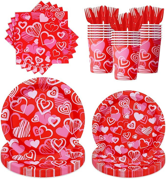 Valentines Day Party Tableware 144pcs Valentines Plates and Napkins