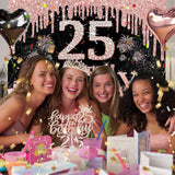 25th Birthday Decorations for Women 49pcs Black Rose Gold Black