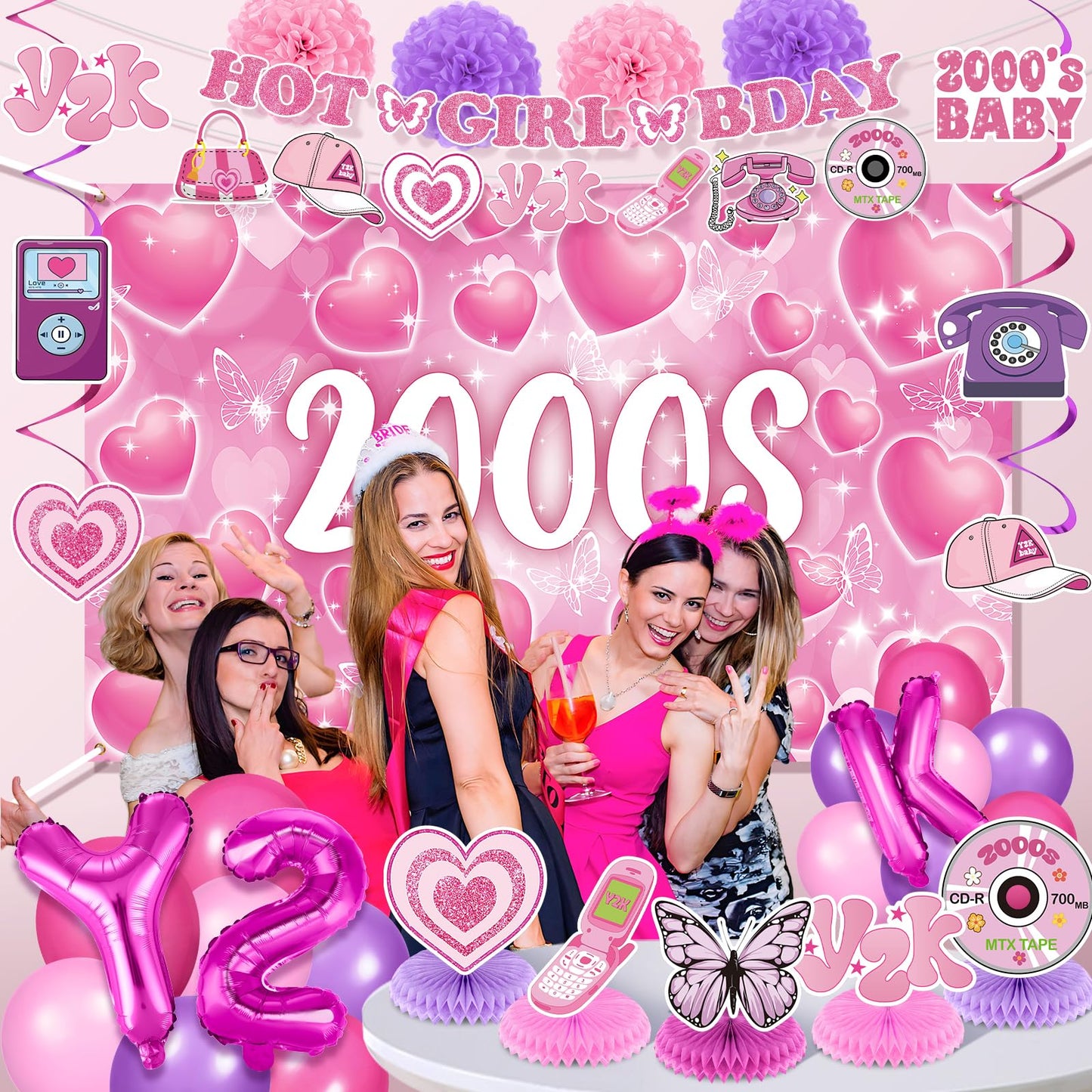 Y2K Party Decorations Early 2000s Banner Hanging Swirls Y2K 2000s