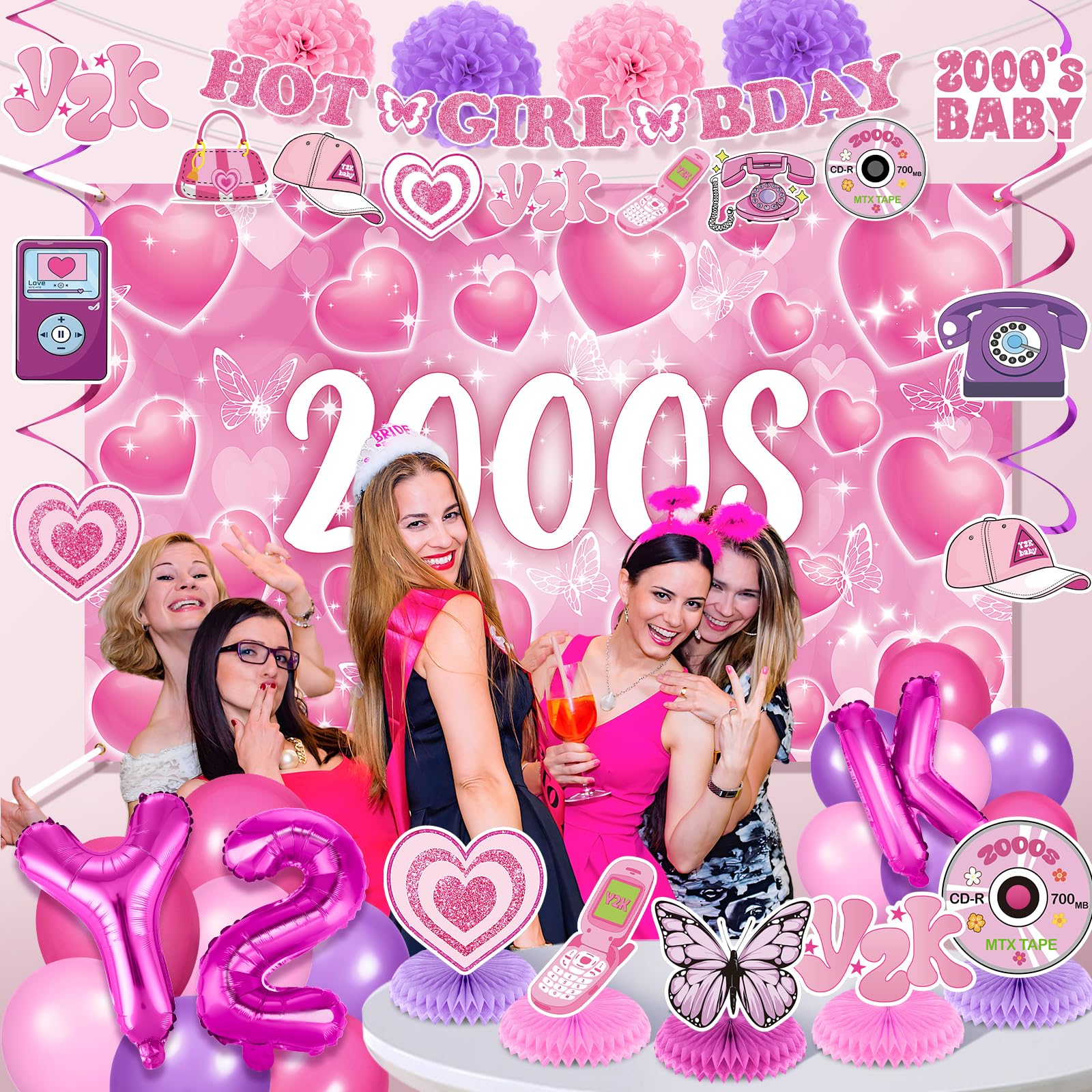 Y2K Party Decorations Early 2000s Banner Hanging Swirls Y2K 2000s