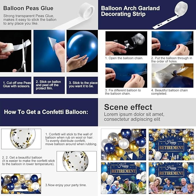 Retirement Party Decorations Include Navy Blue Confetti Balloons Set
