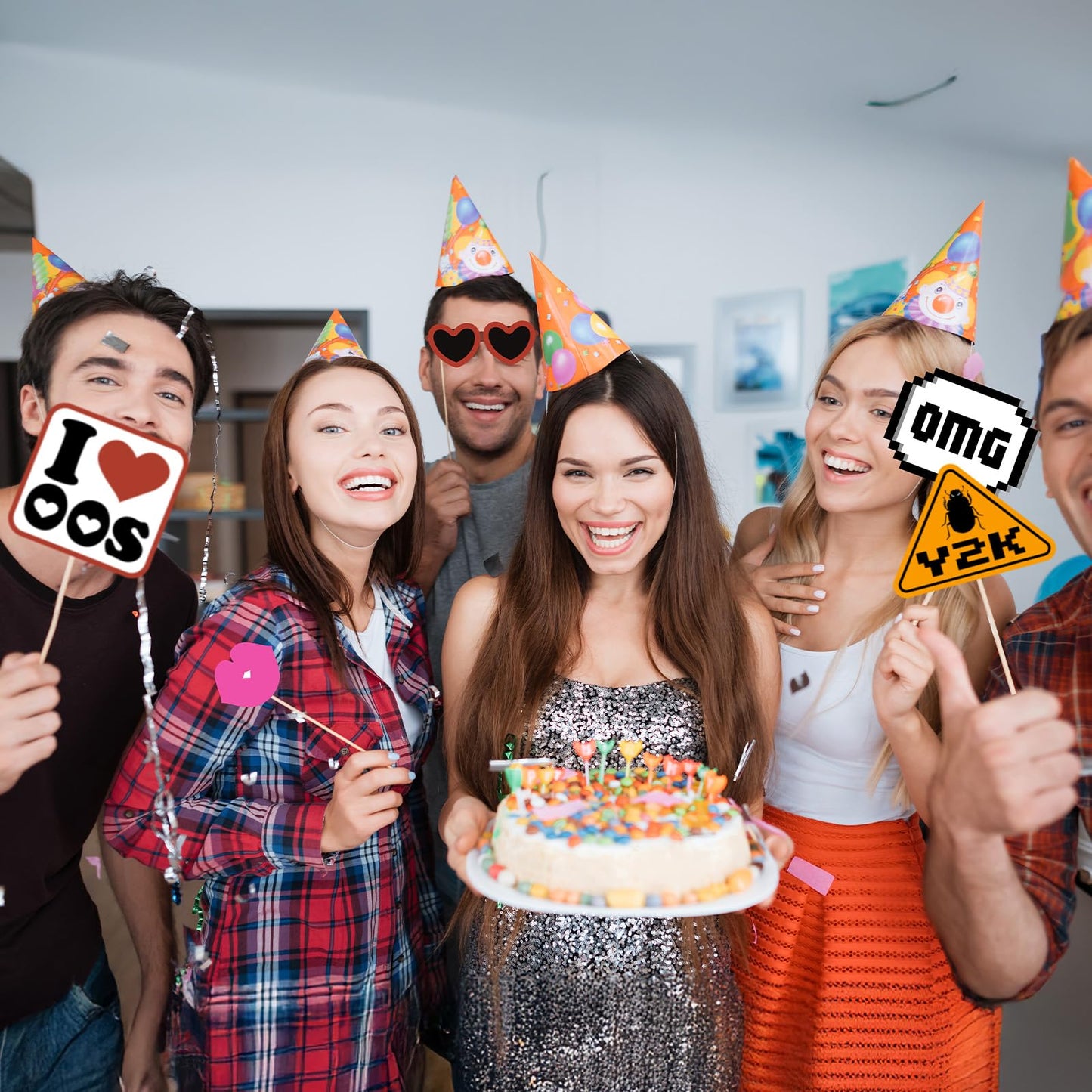 Mosailles 35Pcs 2000s Party Photo Booth Props 00s Party Decorations