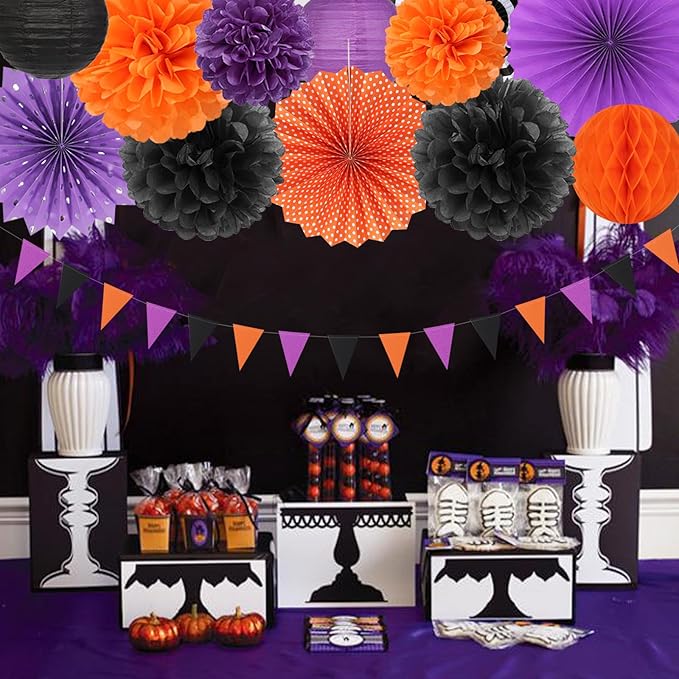 Black Orange Purple Halloween Party Decorations 20pcs Paper Lanterns