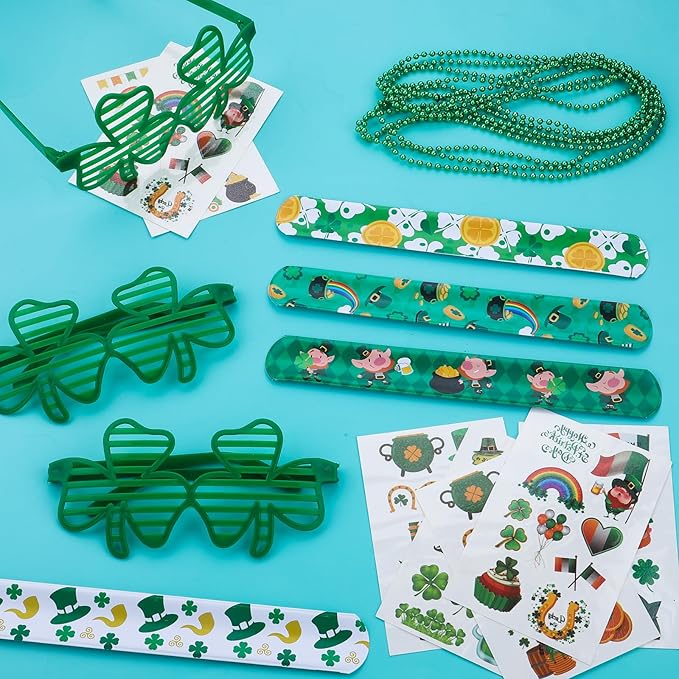 58Pcs St Patricks Day Party Favors with Shamrock Necklaces Glasses