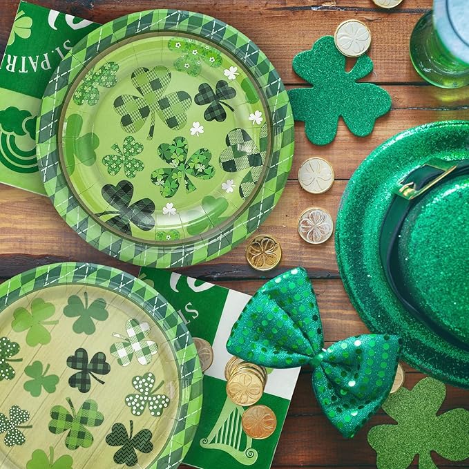 180PCS St Patrick's Day Party Supplies Shamrock Paper Plates &