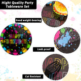 chiazllta 96 Pcs Neon Party Paper Plate and Napkins Neon Birthday