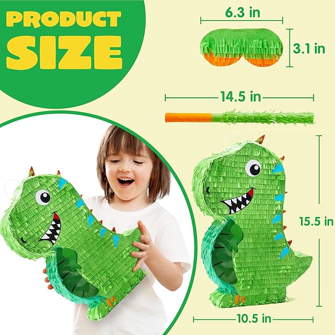 Dinosaur Pinata with Plastic Bat and Paper Blindfold 15.5H X 10.5W X