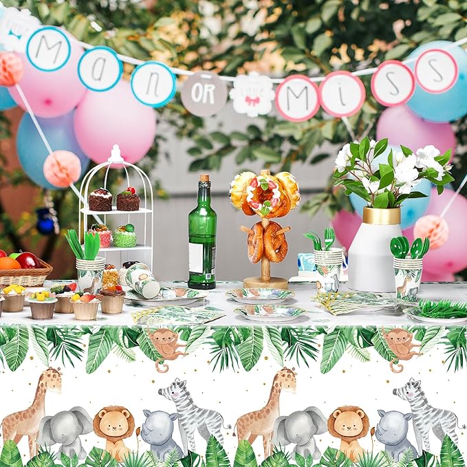 170 Pcs Jungle Safari Baby Shower Tableware Animals Theme Party