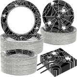 50 Guests Halloween Spider Web Plates and Napkins Party Supplies