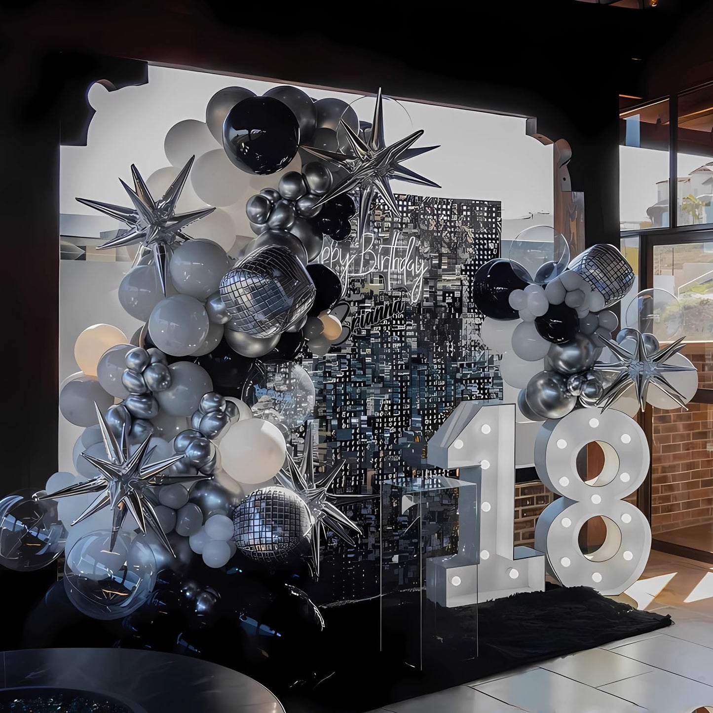 Black Silver Balloon Arch Kit 138Pcs Black White Metallic Silver