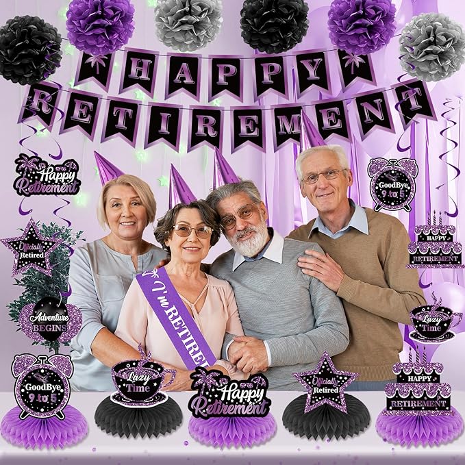 20pcs Retirement Party Decorations for Women Purple Happy Retirement