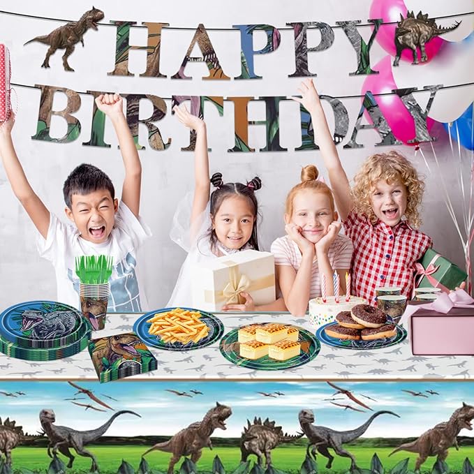 98PCS Dinosaur Birthday Party Supplies Dinosaur Party Tableware Set