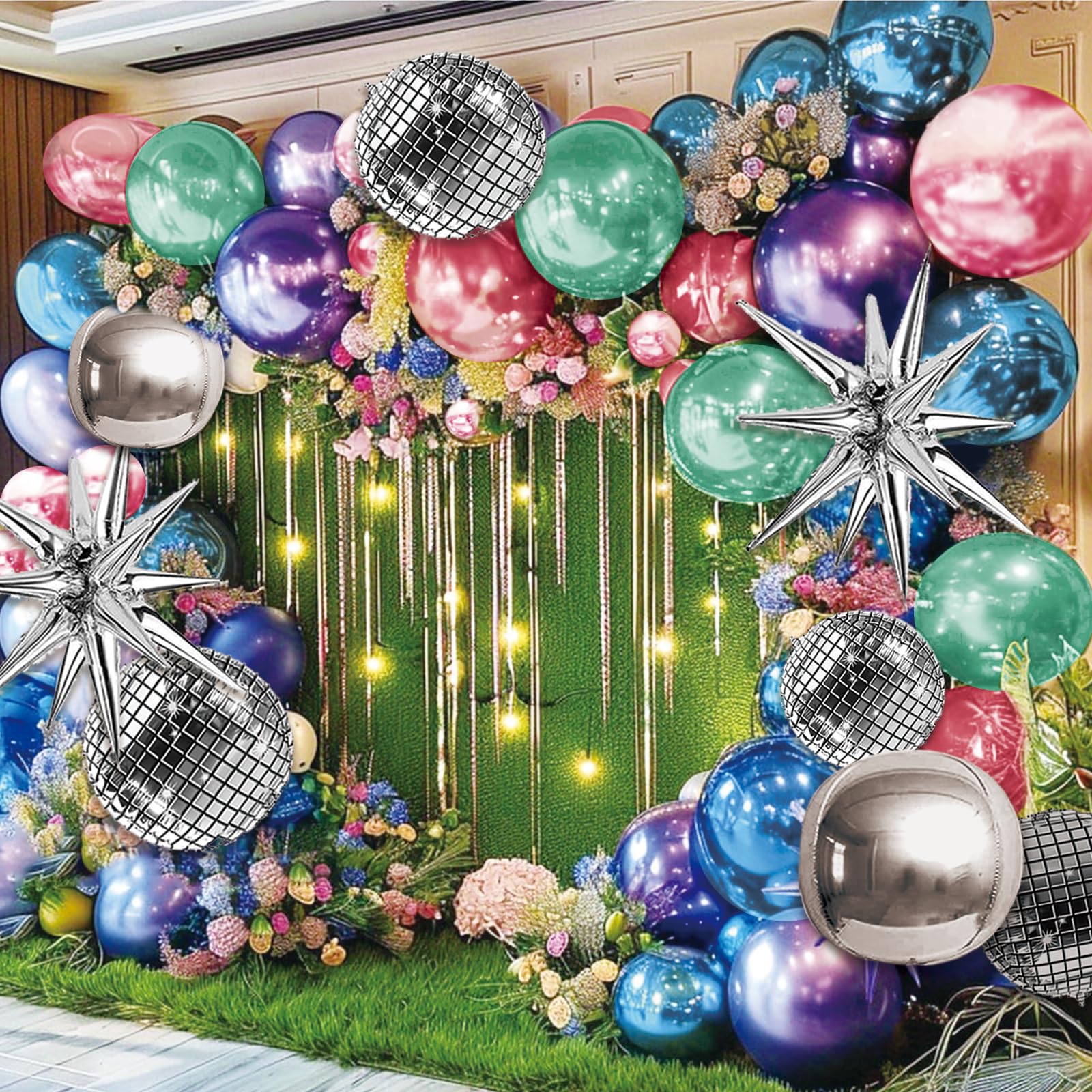 520PCS Metallic Balloon Garland Arch Kit with Chrome Blue Red Purple