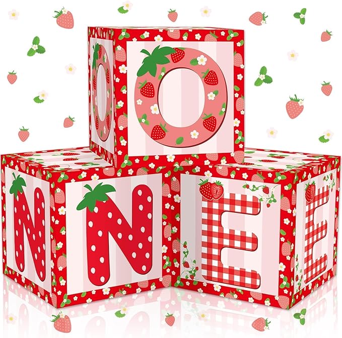 3Pcs Strawberry 1st Birthday Party Decorations Supplies Strawberry