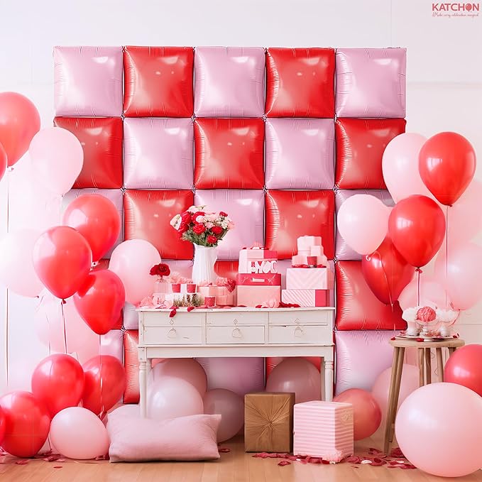 KatchOn, Red and Pink Square Foil Balloons - 19 Inches, Pack of 25 |