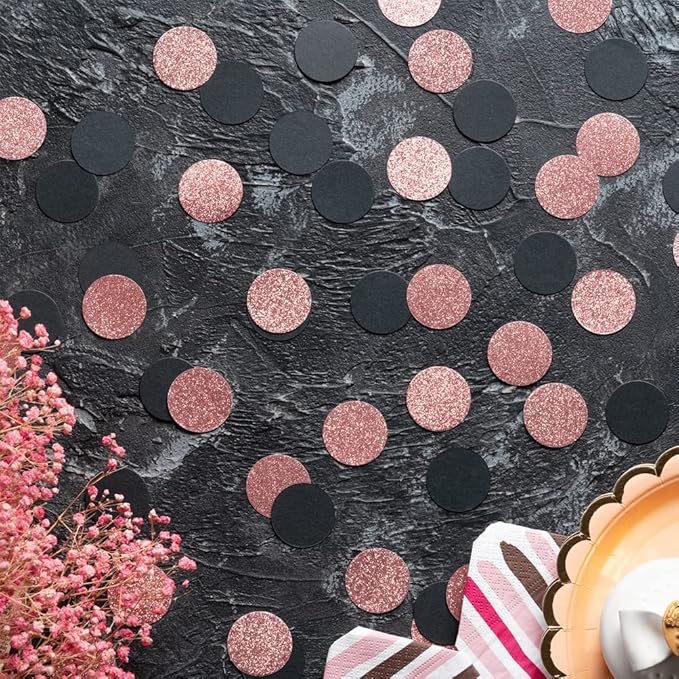Rose Gold Glitter and Black Confetti Table Decoration for Valentine's