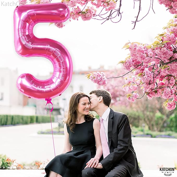 KatchOn, Giant Hot Pink 5 Balloon Number - 40 Inch | 5th Birthday