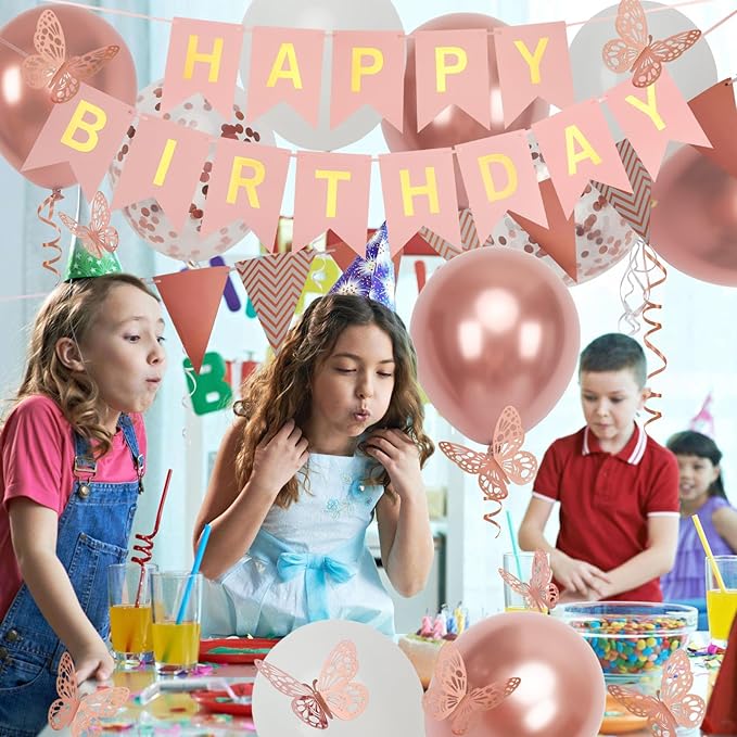 Rose Gold Birthday Decoration, 18 pcs 12 inch Happy Birthday Banner