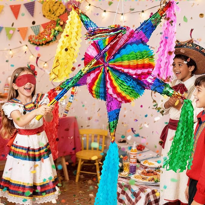 WERNNSAI Large 32" Cinco de Mayo Star Piñata - Foldable Mexican Star