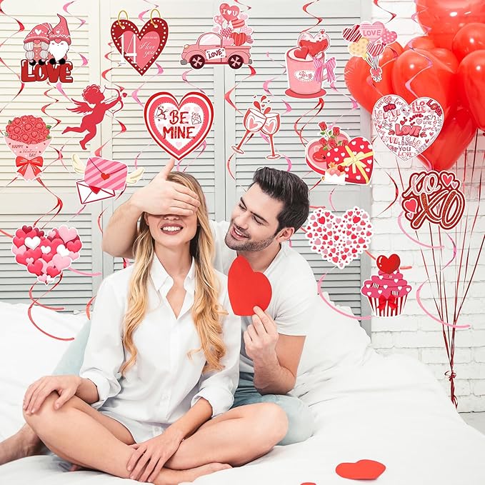 36 Pcs Valentine's Day Hanging Swirl Decorations Set Happy