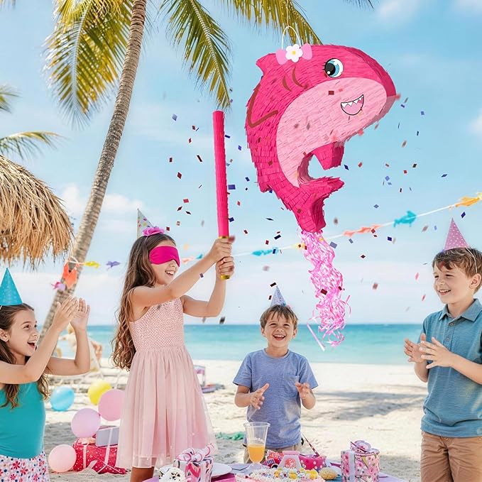 WERNNSAI Pink Shark Piñata - Girl Shark Party Piñata Game Ocean