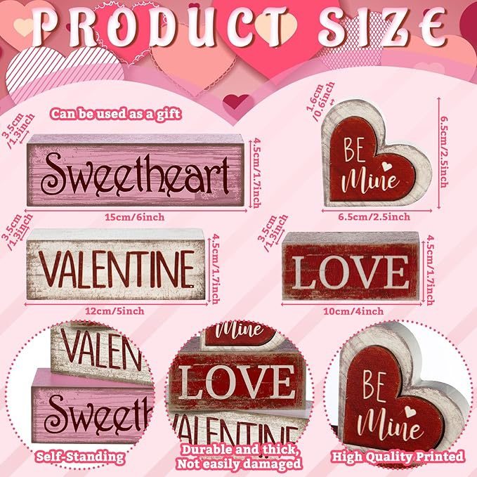 4 Pcs Valentine Table Decoration Wooden Be Mine Heart Decor