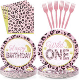 96Pcs Pink Leopard 1st Birthday Party Decorations Wild One Birthday