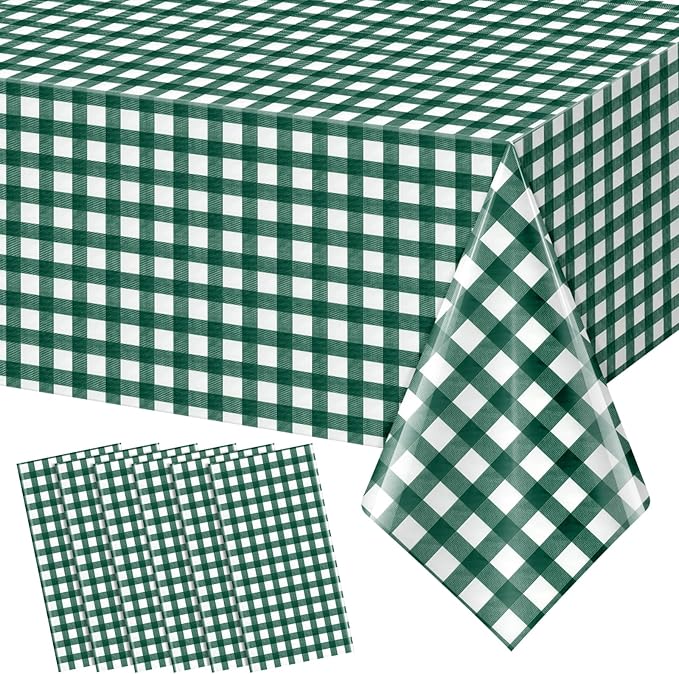 6pcs 54X108inch Dark Green Checkered Tablecloth,Green Gingham