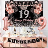 19th Birthday Decorations for Her Black Rose Gold Party Essentials
