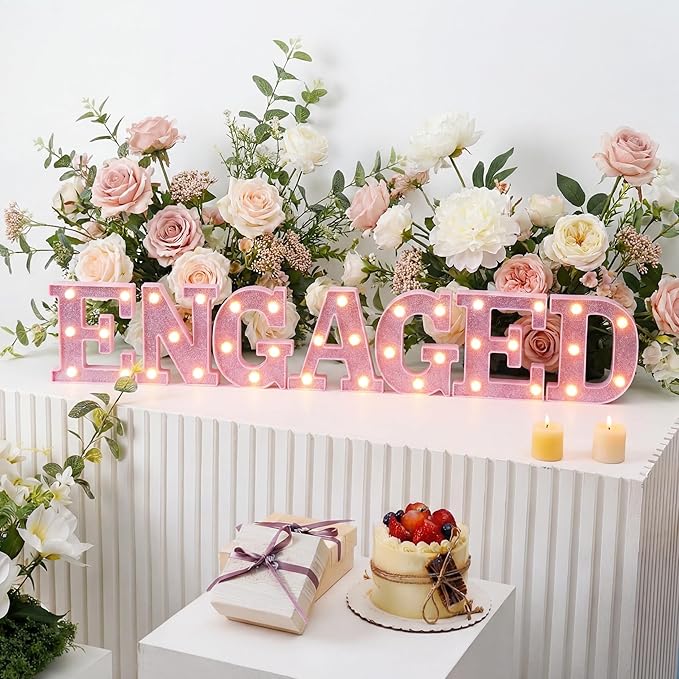 7 Pcs 6.5 Inch Engagement Party Decorations Pink Warm Engaged LED