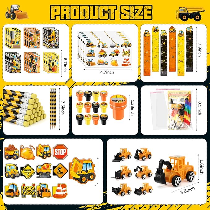 192Pcs Construction Party Favors Excavator Tractor Theme School