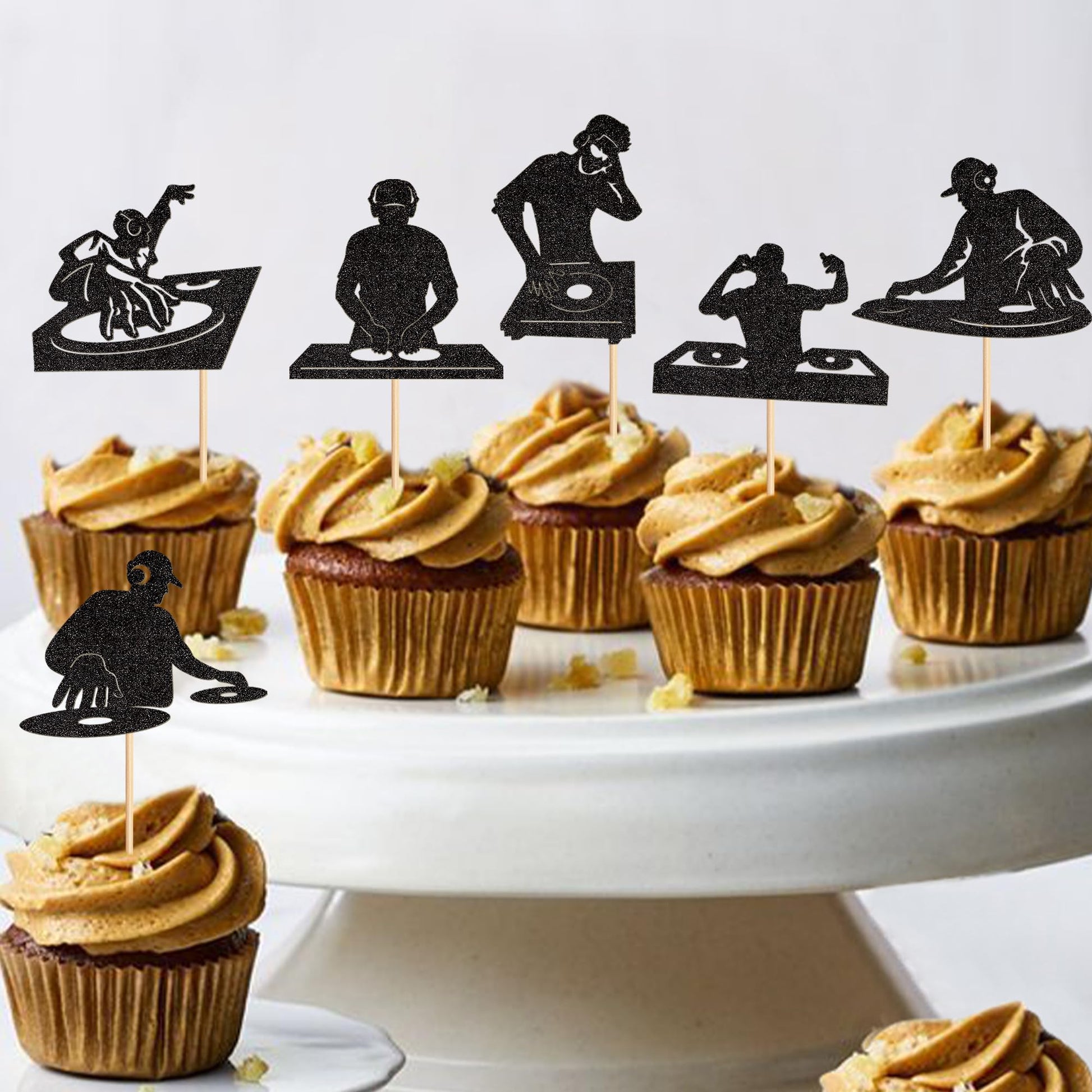 Ercadio 24PCS Ercadio 24PCS DJ Cupcake Toppers Glitter Black Rock &